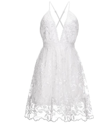 Kvinne Cocktailkjole Blomsterbroderi Nettverksstoff Elegant Kne-lengde