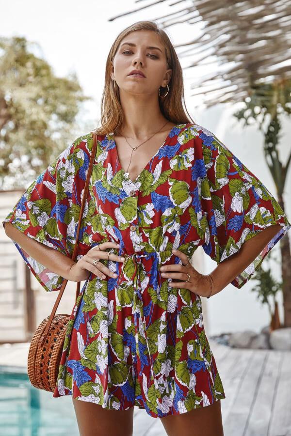 Variant image for Dame Jumpsuit Løs Passform Blomstermønster Polyester-1