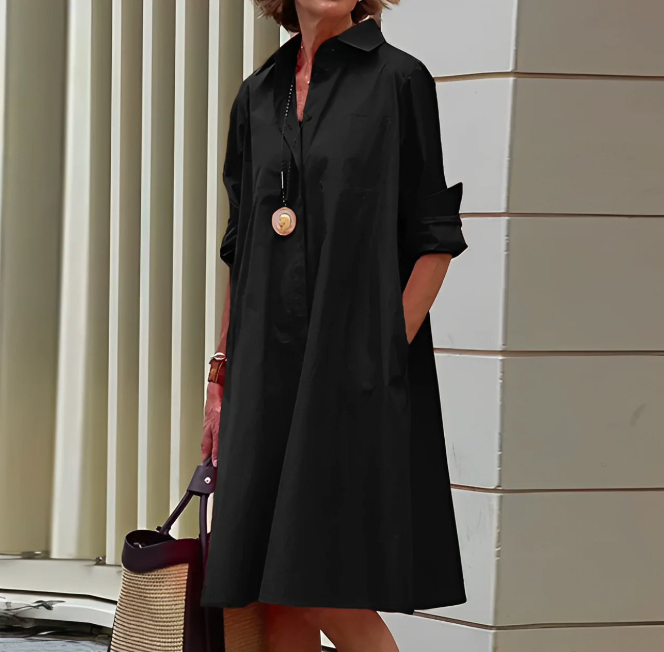 Variant image for Kvinnemidi Kjole Elegant Langermet Lett Stoff-2