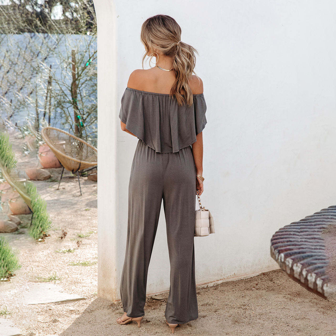Dame Jumpsuit Off-Shoulder Lett Polyester Elegant-3