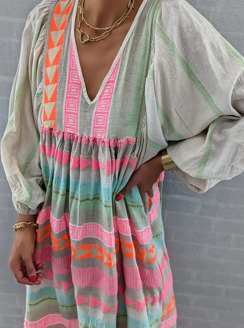 Dame Lang Sommerkjole Fargerik Elegant Lett Stoff-2