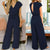 Dame Jumpsuit Luftig V-hals Bredbenet Mykt Pustende Stoff-5