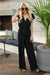 Dame Jumpsuit Luftig V-hals Bredbenet Mykt Pustende Stoff-1