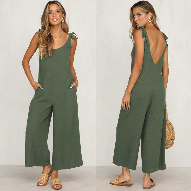 Dame Jumpsuit Ermeløs Åpen Rygg Lett Stoff-3