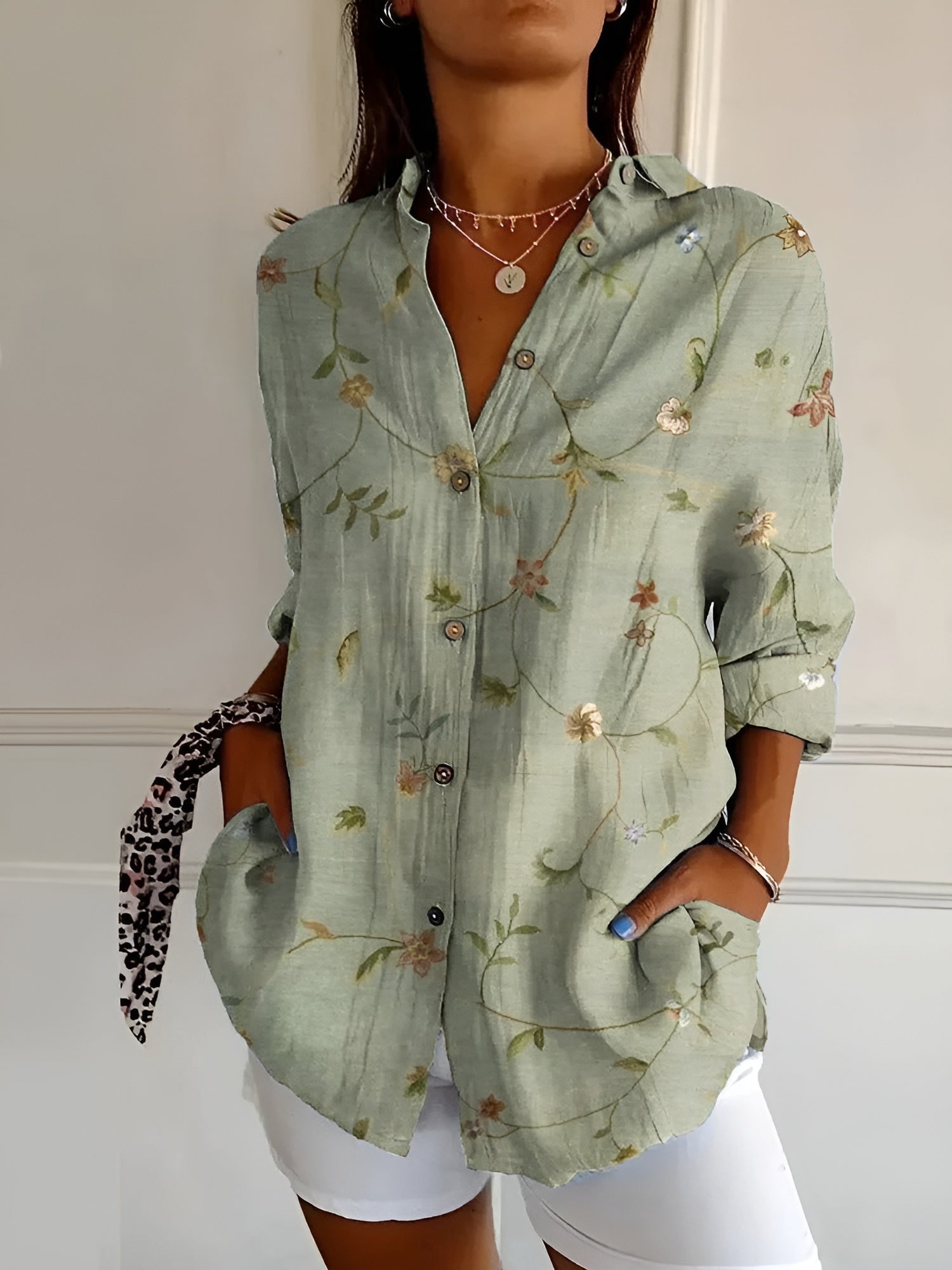Herre Button-Up Skjorte Blomsterdesign 1