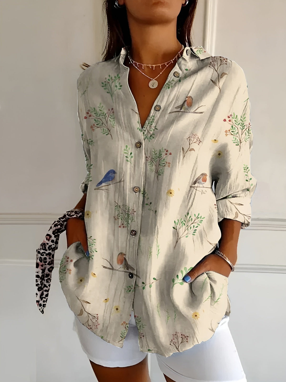 Herre Button-Up Skjorte Blomsterdesign 3