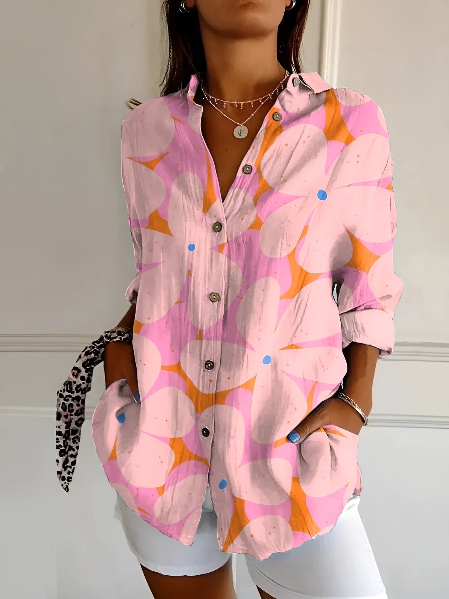 Herre Button-Up Skjorte Blomsterdesign 4