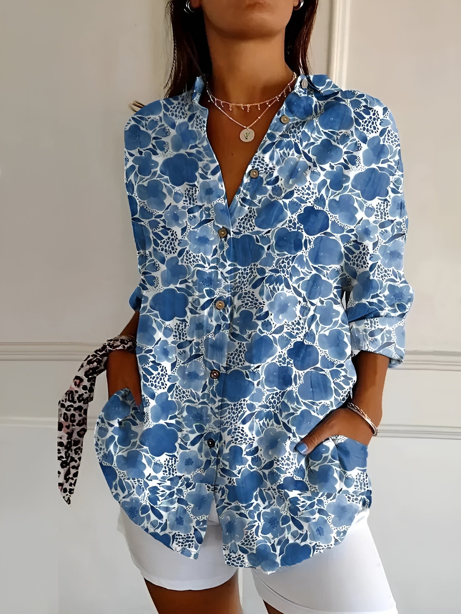 Herre Button-Up Skjorte Blomsterdesign 5