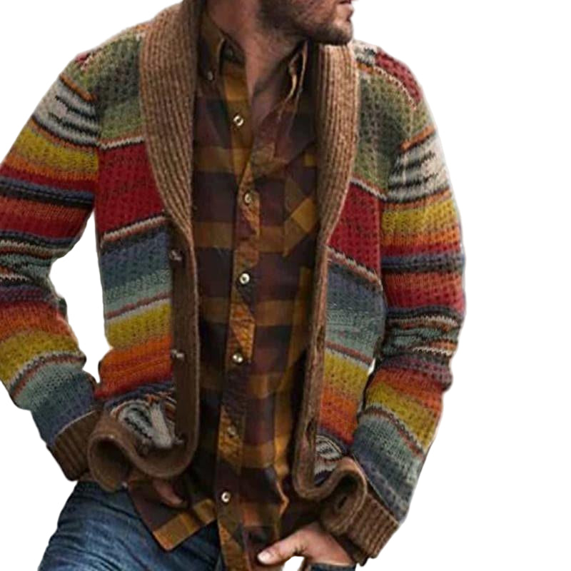 Herre Cardigan Jakke Flerfargede Striper for Uformell og Semi-formell Stil 0