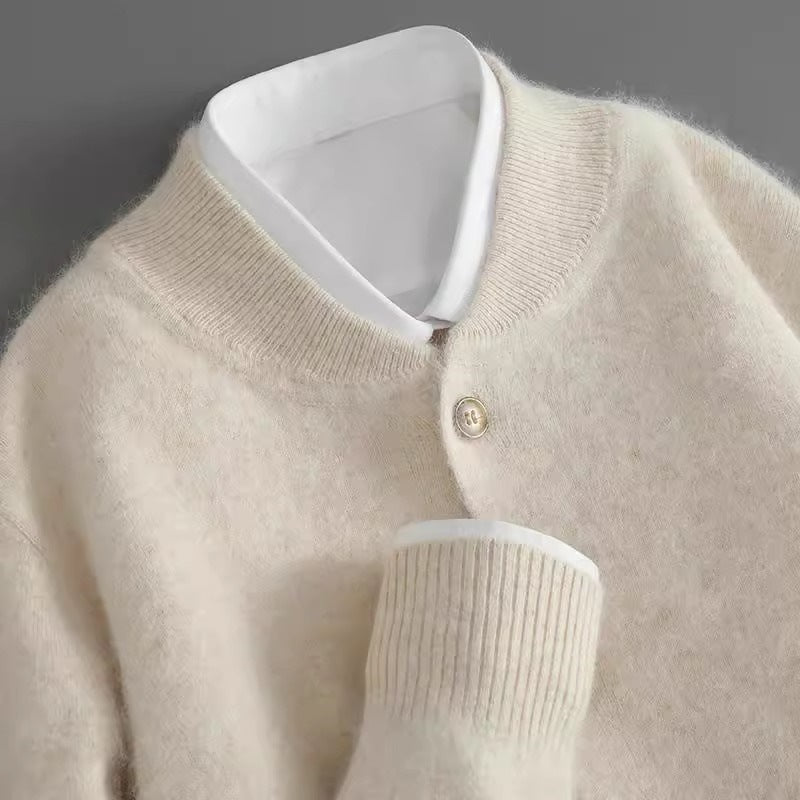 Herre Cardigan med Falsk Hals og Knapp Front 0