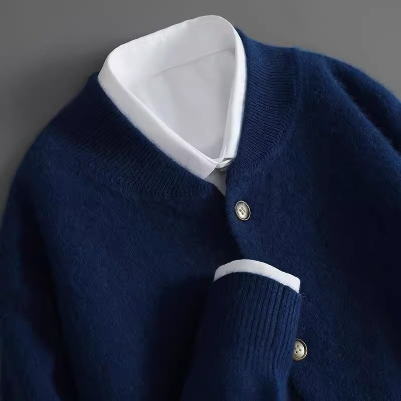 Herre Cardigan med Falsk Hals og Knapp Front 1