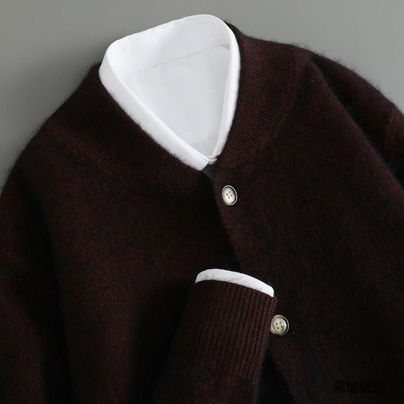 Herre Cardigan med Falsk Hals og Knapp Front 4