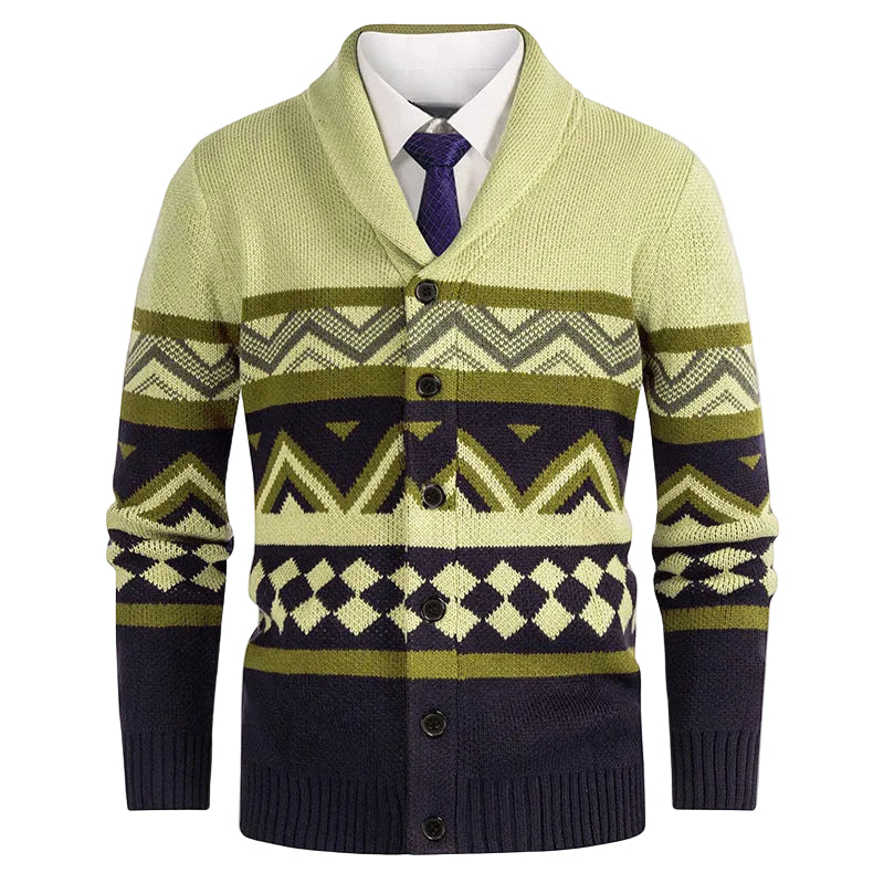 Herre Cardigan med Geometrisk Mønster 0