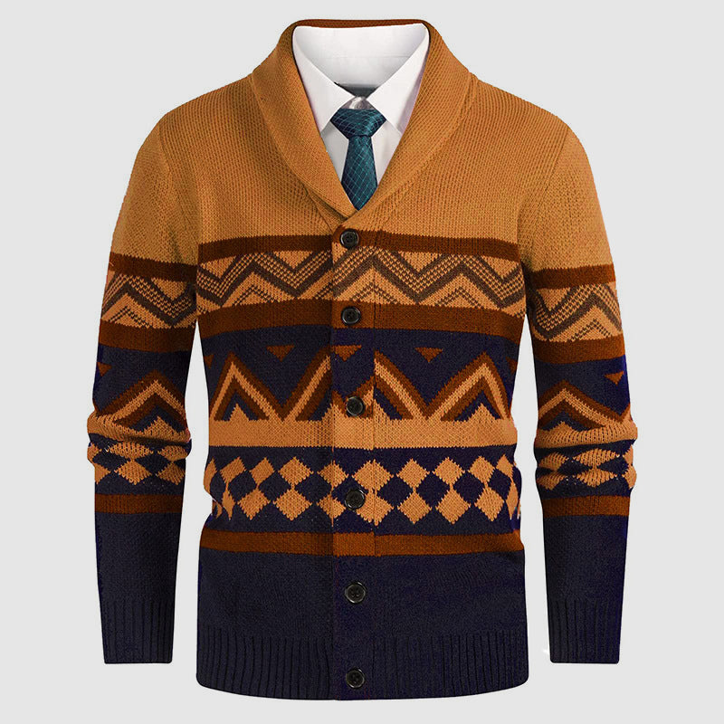 Herre Cardigan med Geometrisk Mønster 1