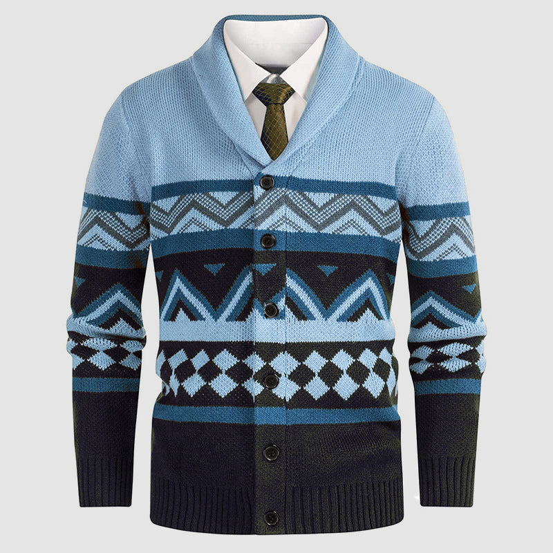 Herre Cardigan med Geometrisk Mønster 2