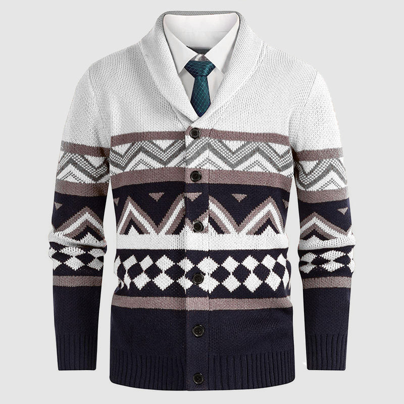 Herre Cardigan med Geometrisk Mønster 4