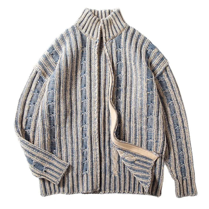 Herre Cardigan med Høy Hals og Ribbemønster 0