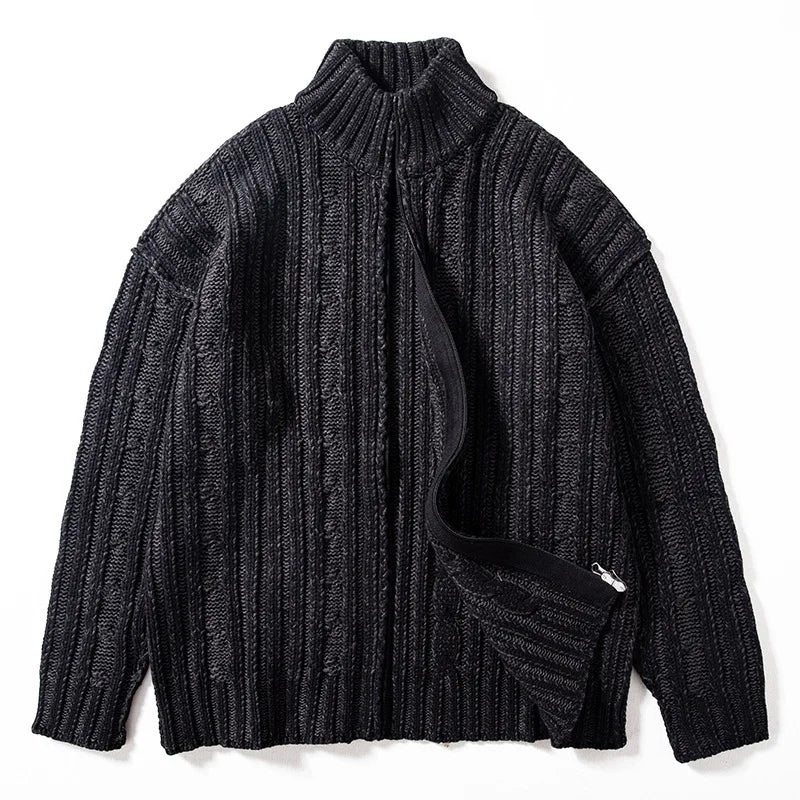 Herre Cardigan med Høy Hals og Ribbemønster 1