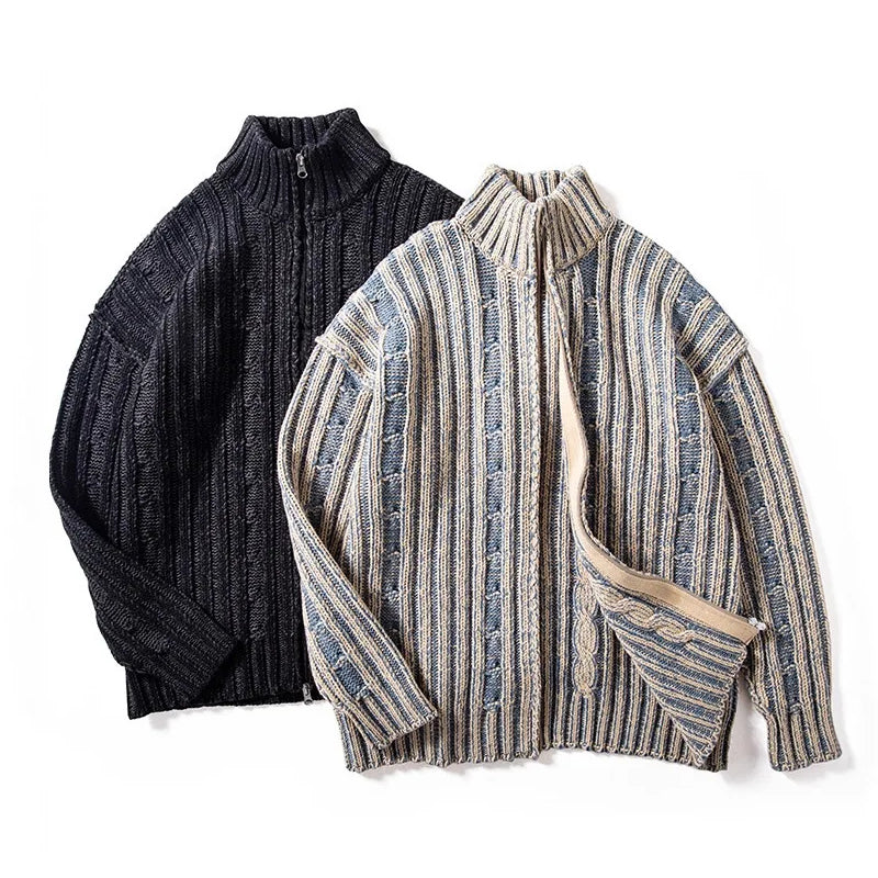 Herre Cardigan med Høy Hals og Ribbemønster 2
