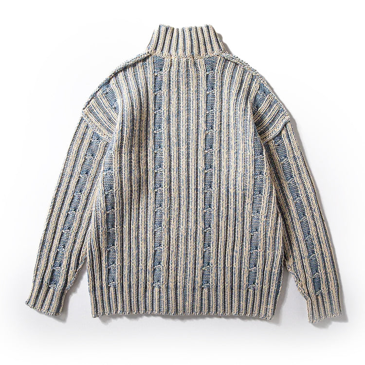 Herre Cardigan med Høy Hals og Ribbemønster 3