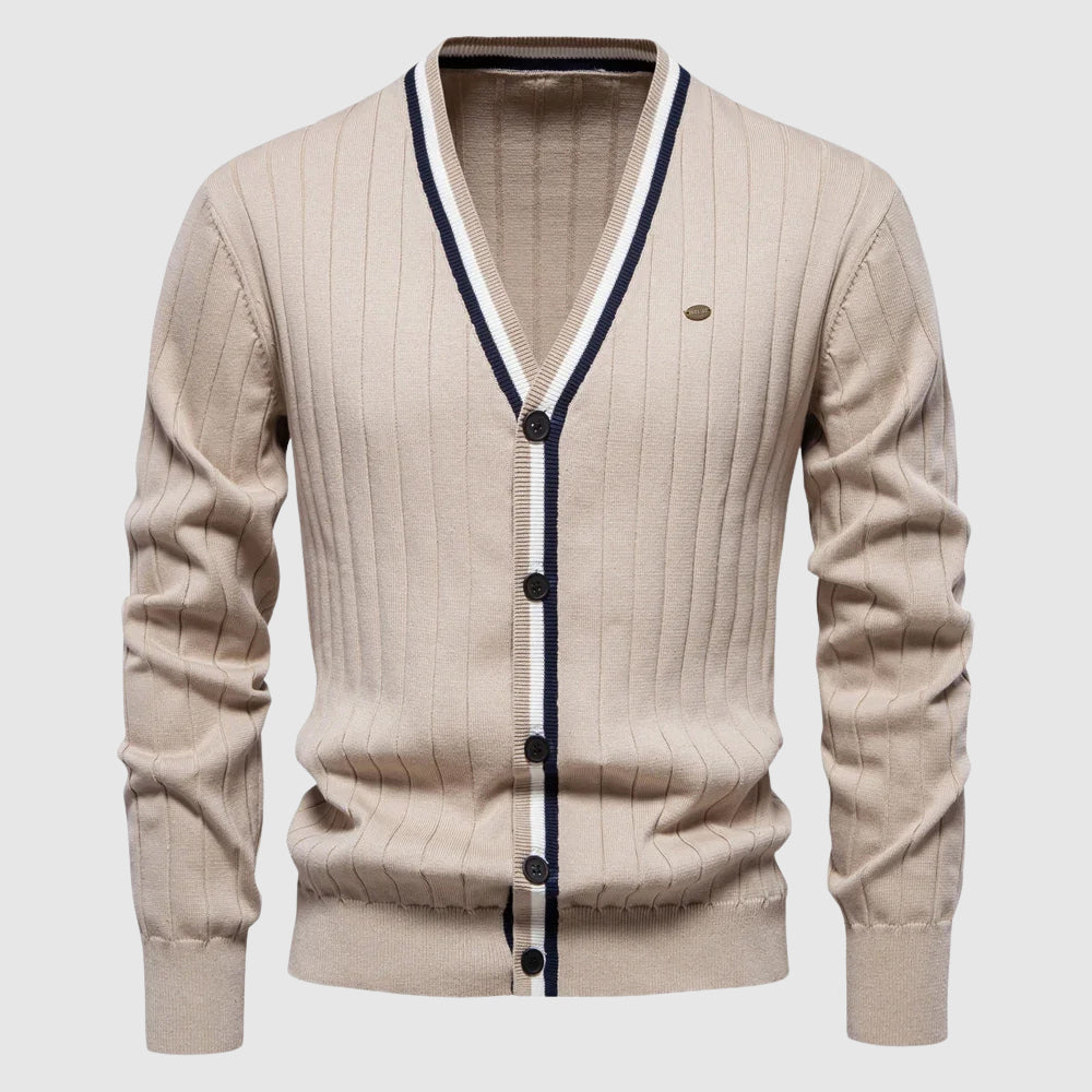 Herre Cardigan med V-hals og Enkel Lukking 1