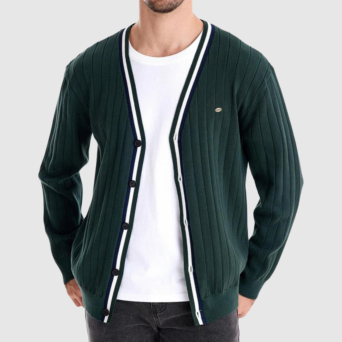 Herre Cardigan med V-hals og Enkel Lukking 6