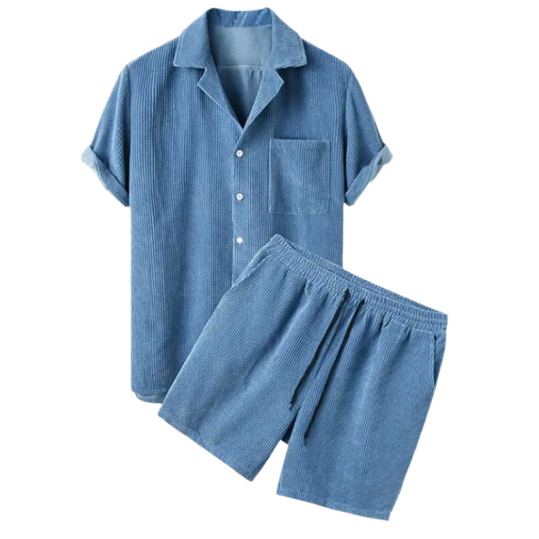 Herre Corduroy Skjorte og Shorts Sett 0