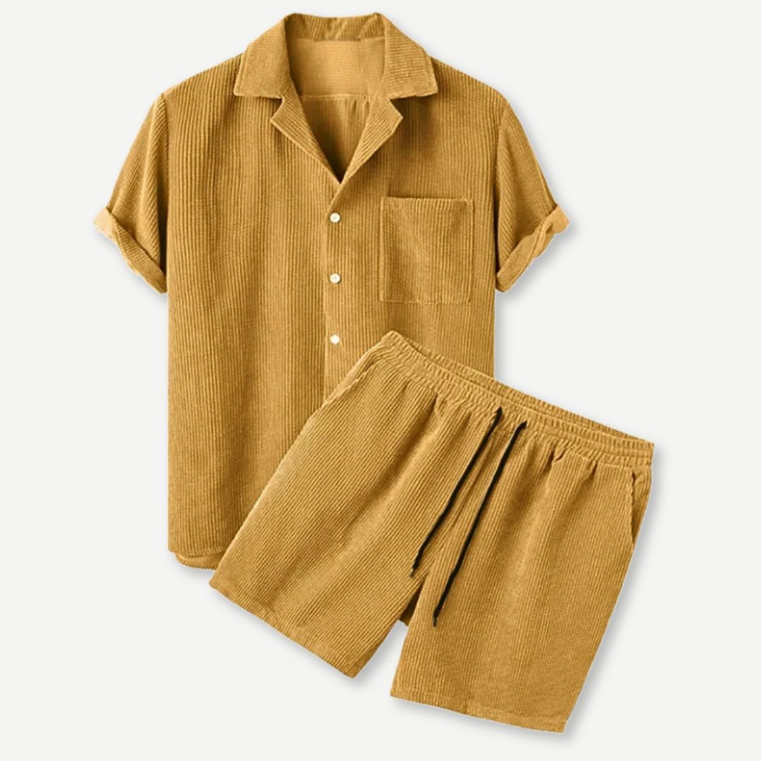Herre Corduroy Skjorte og Shorts Sett 2