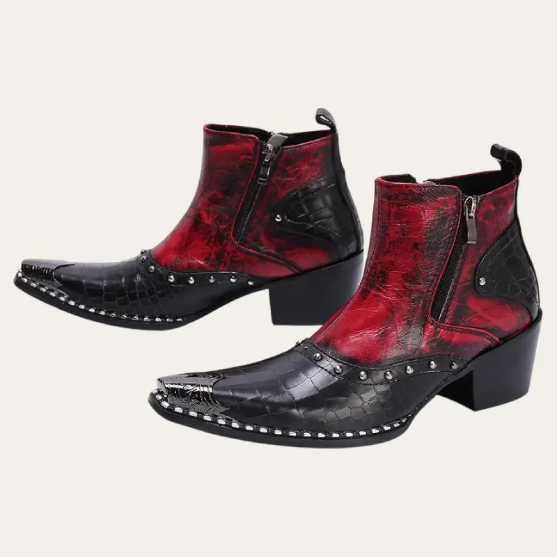 Herre Cowboy Boots Lav Lær Håndlaget Design med Metallnitter 2