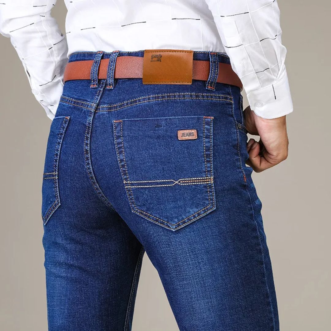 Herre Denim Bukser Rett Snitt Komfortabelt Design 3
