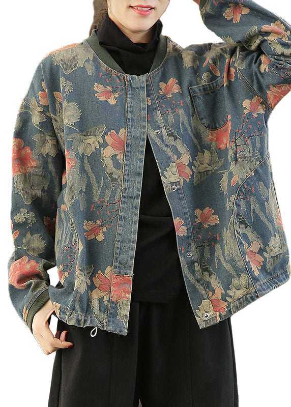Herre Denim Jakke med Retro Trykk 0