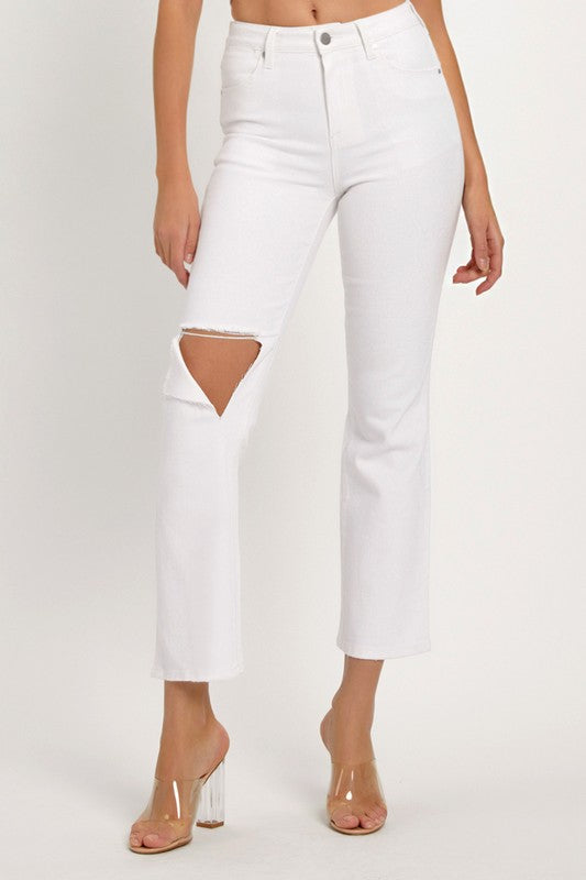 Herre Denim Jeans Avslappet Slitt Hvit 1