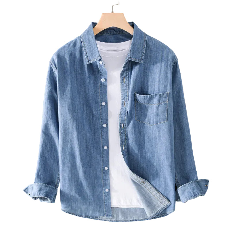 Herre Denim Skjorte Klassisk Stil med Langermet Design 0