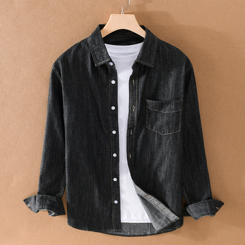 Herre Denim Skjorte Klassisk Stil med Langermet Design 1