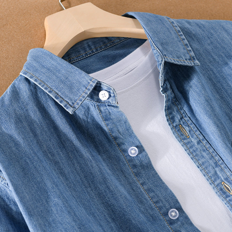 Herre Denim Skjorte Klassisk Stil med Langermet Design 2
