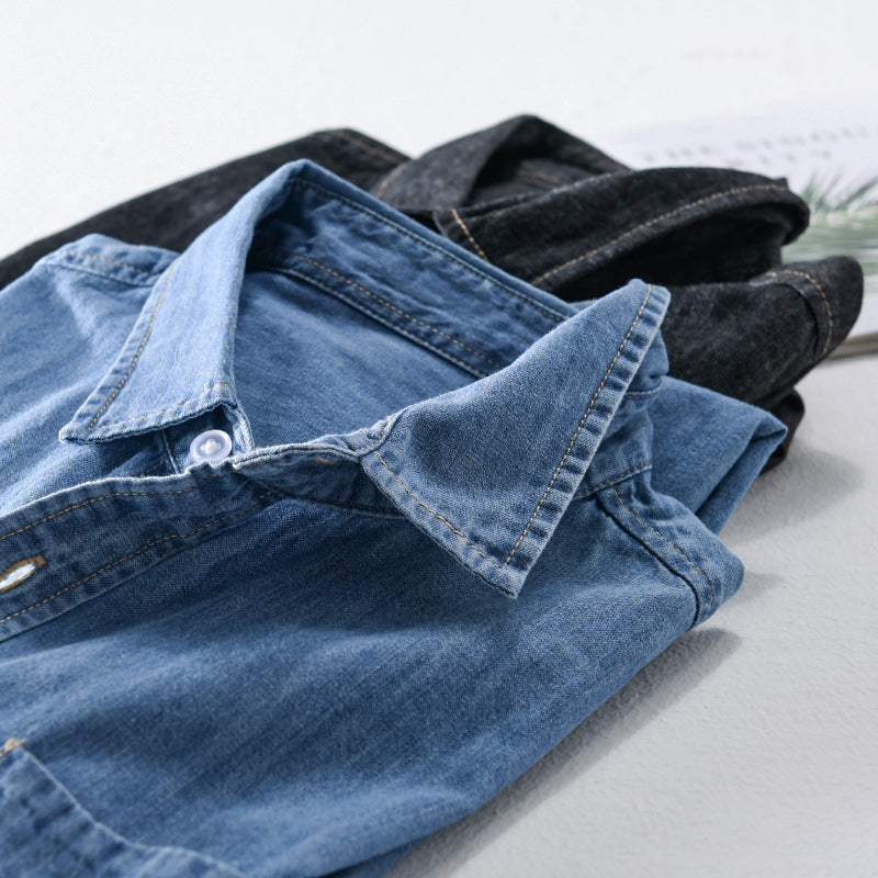 Herre Denim Skjorte Klassisk Stil med Langermet Design 3