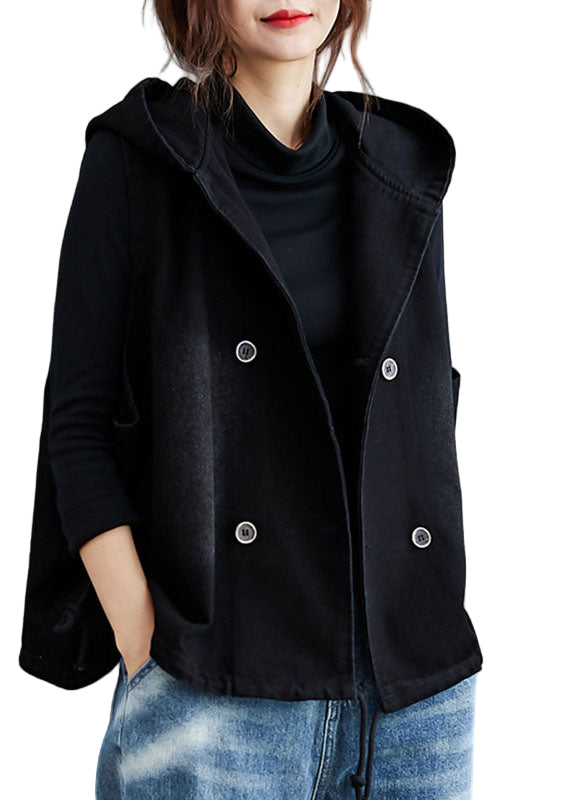 Herre Denim Trench Vest med Hette og Knapper 0