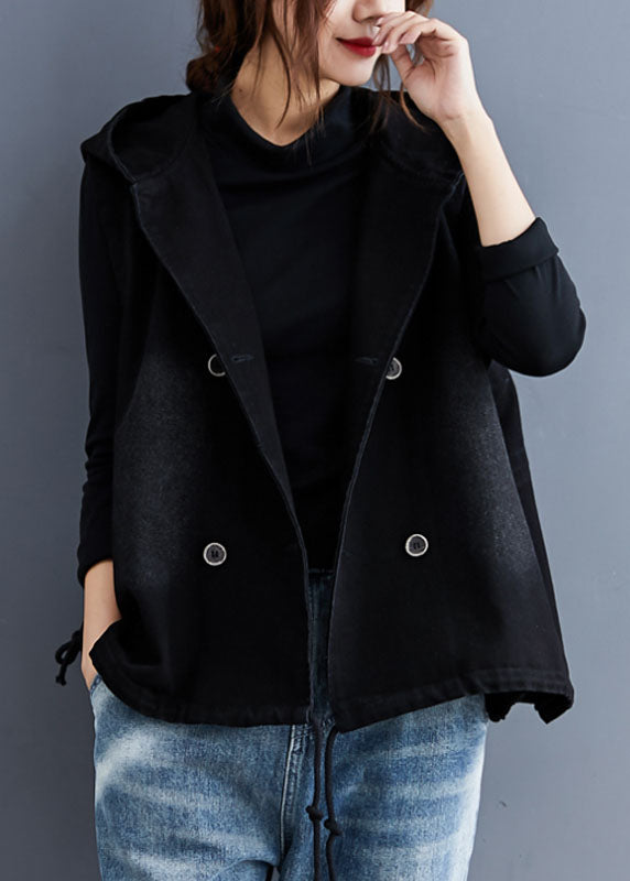 Herre Denim Trench Vest med Hette og Knapper 1