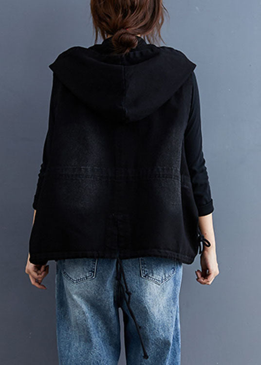 Herre Denim Trench Vest med Hette og Knapper 3