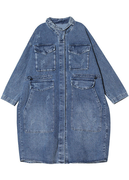 Herre Denim Trenchcoat med Knapp og Lommer 3