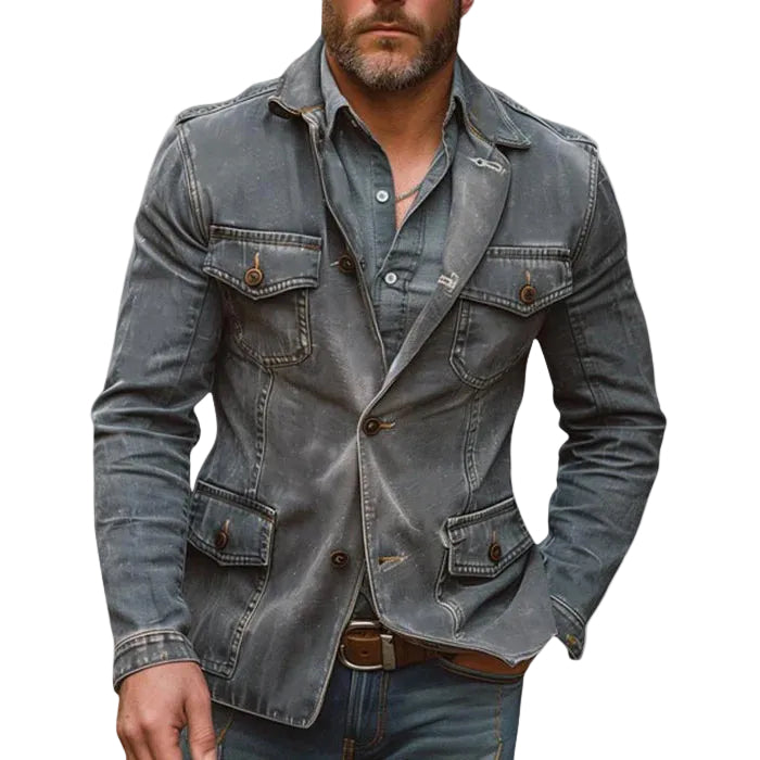 Herre Denimjakke Klassisk Design med Vintage Vasket Finish 0