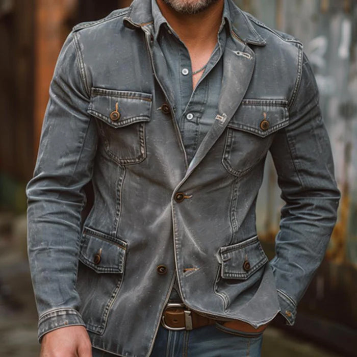 Herre Denimjakke Klassisk Design med Vintage Vasket Finish 2