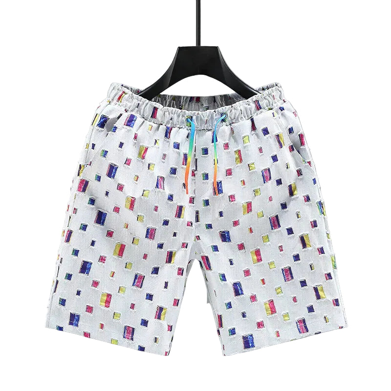 Herre Denimshorts Med Frynsekutt og Livlige Farger 0