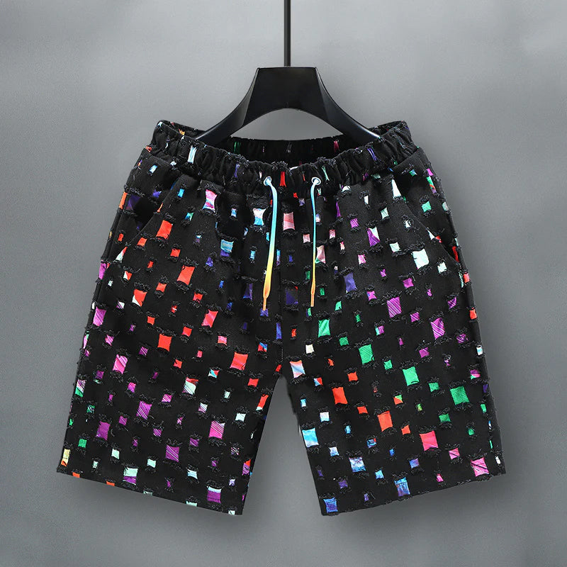 Herre Denimshorts Med Frynsekutt og Livlige Farger 1