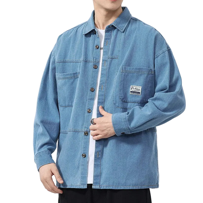 Herre Denimskjorte Overdimensjonert Stil 0