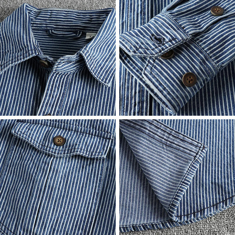 Herre Dongeriskjorte Vintage Stil 5