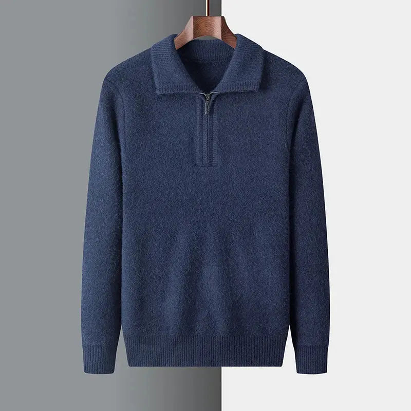 Herre Genser Half Zip Høyhals med Ribbet Kanter 3