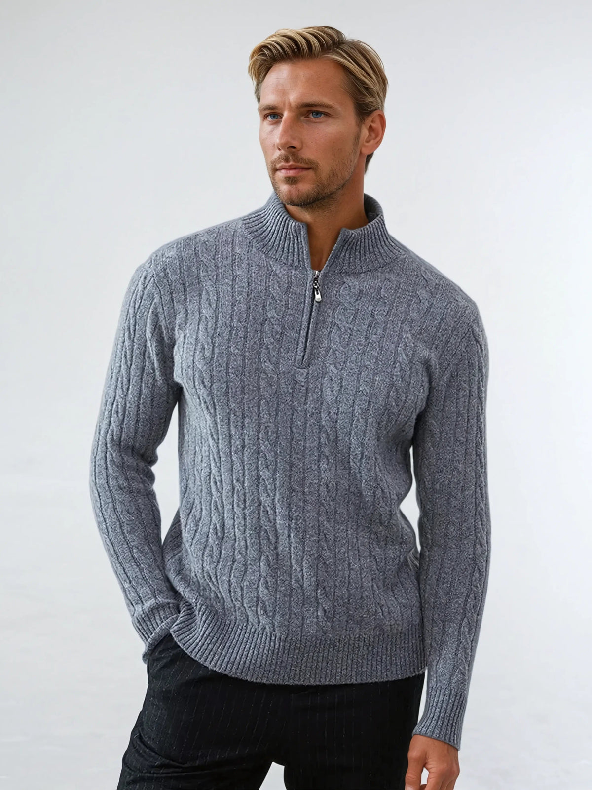 Herre Genser Half Zip Kabelstrikket Stilig Komfortabel 1