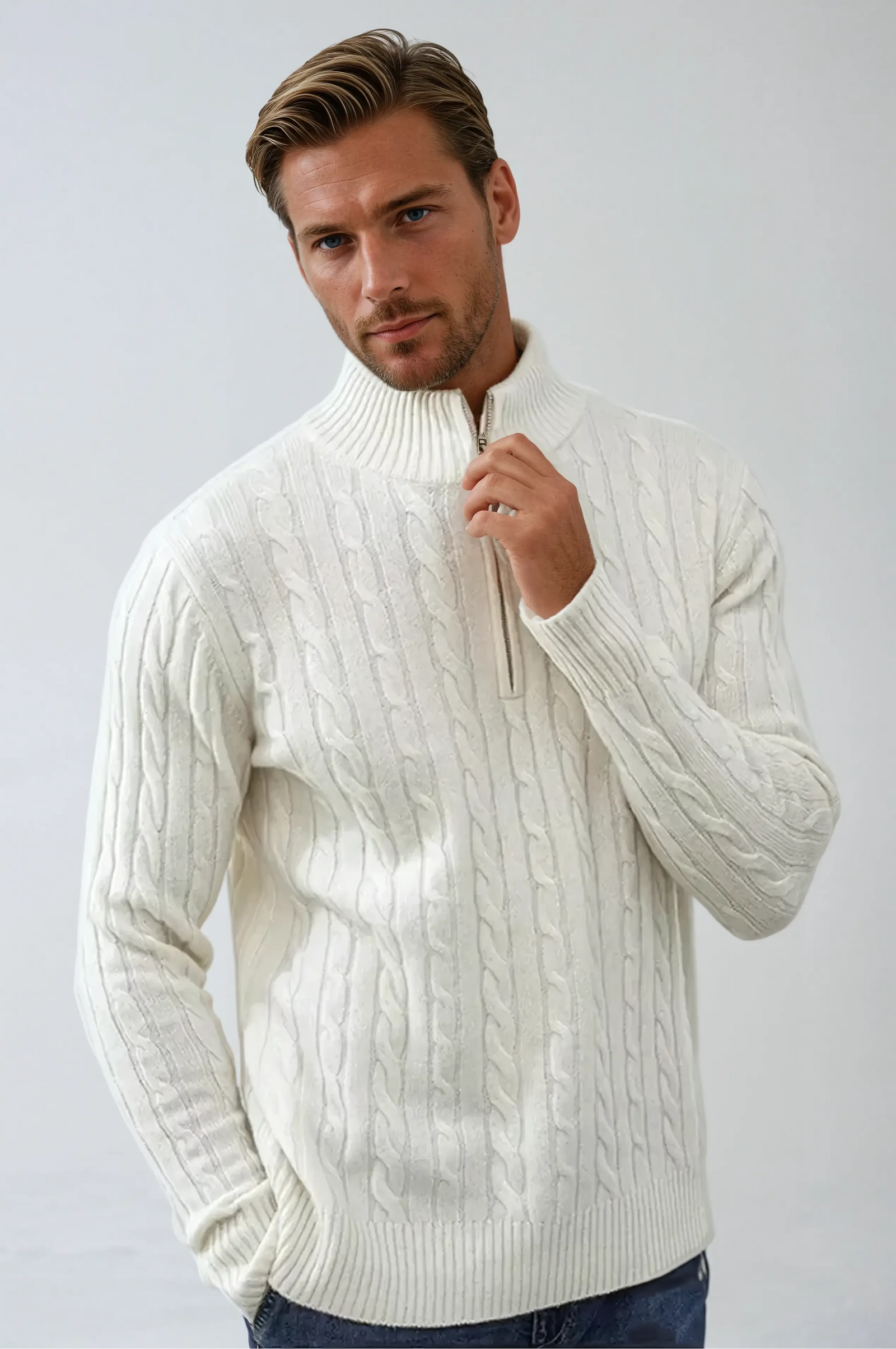 Herre Genser Half Zip Kabelstrikket Stilig Komfortabel 3