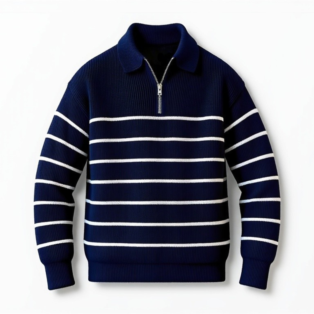 Herre Halfzip Jumper Stripete Nautisk Design 0